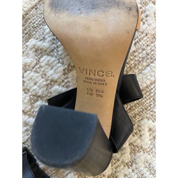 Vince Heels 39.5 / 9.5 Heels Black Leather Alexa Chunky Heel Open Toe Pumps - Picture 12 of 13